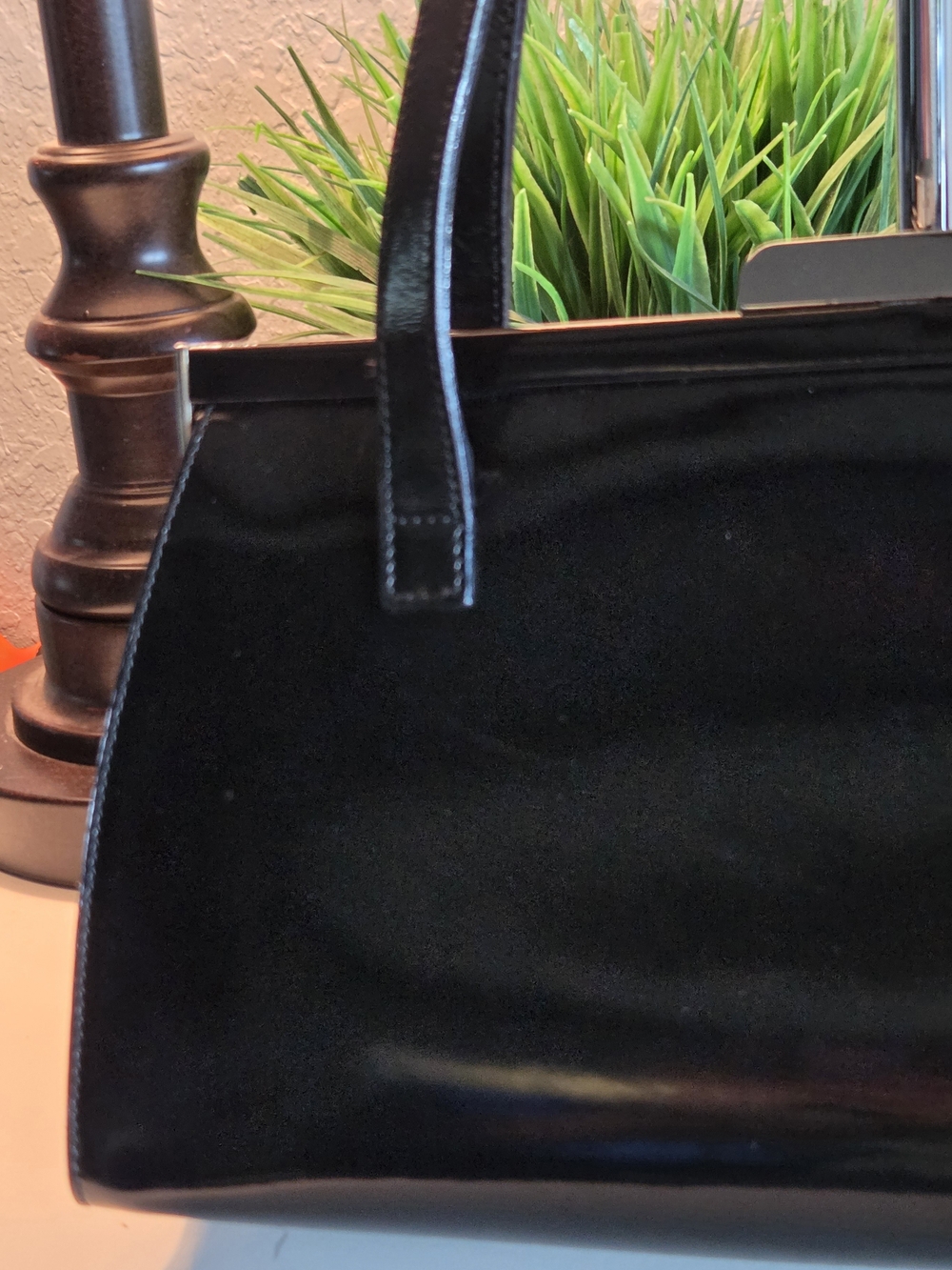 Vintage Salvatore Ferragamo Black Patent Leather Frame Bag Shoe Logo BV-216760 - Picture 8 of 15
